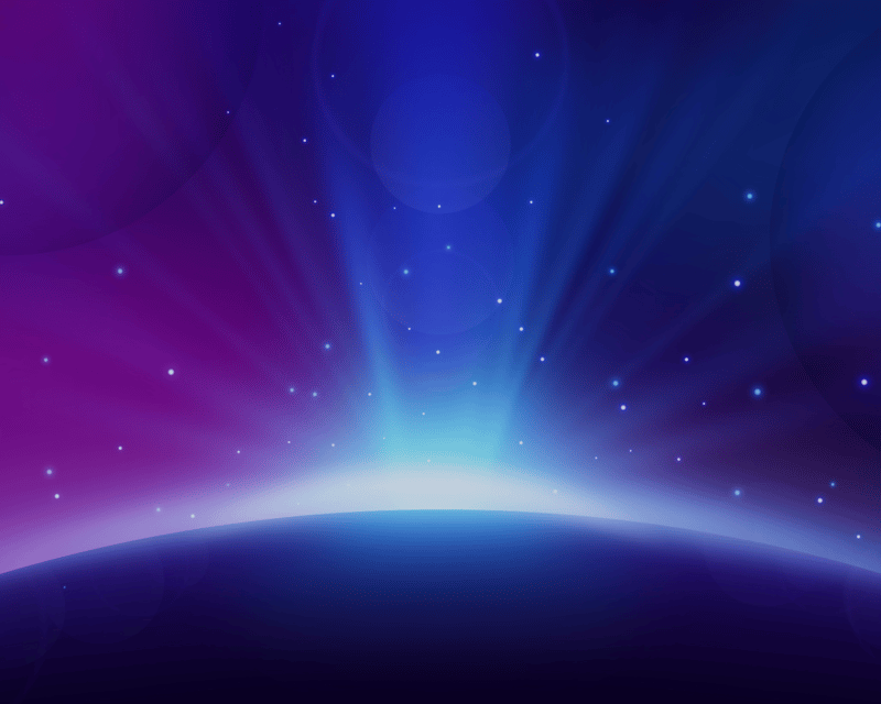 Abstract image. A bright light emerges from a rounded horizon covered in shadow. In the background, stars dot the sky.