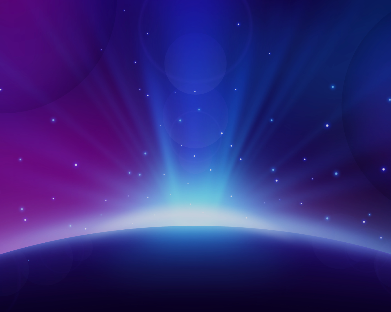 Abstract image. A bright light emerges from a rounded horizon covered in shadow. In the background, stars dot the sky.